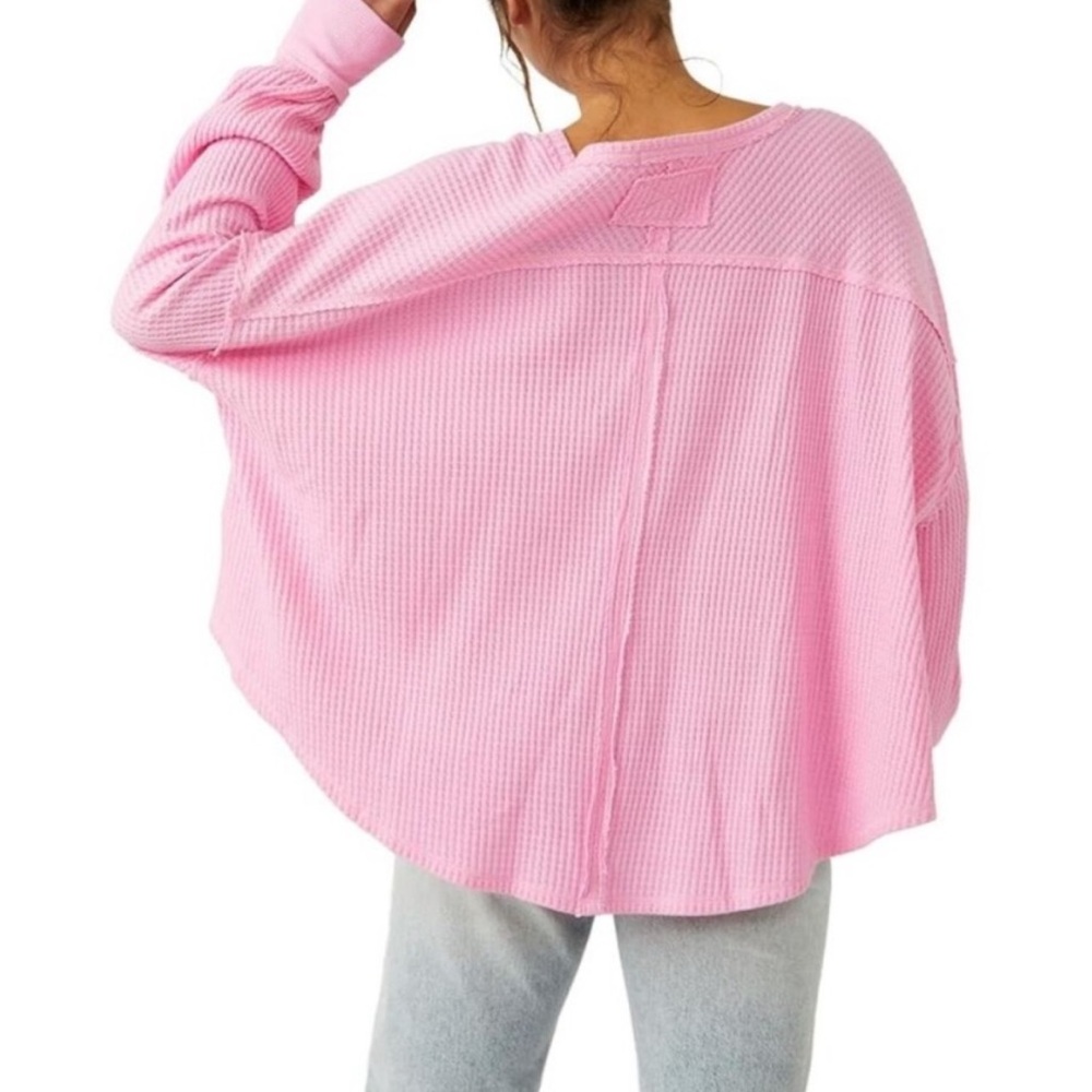 We The Free Pink Coraline Waffle Thermal Top Small - Picture 3 of 8